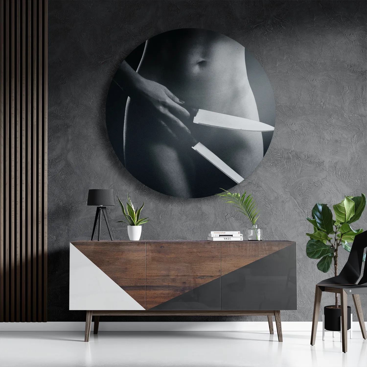 Schilderij Vrouwlijke Messentrekker Rond – Muurcirkel Template TP DB Rond Mensen 4 3