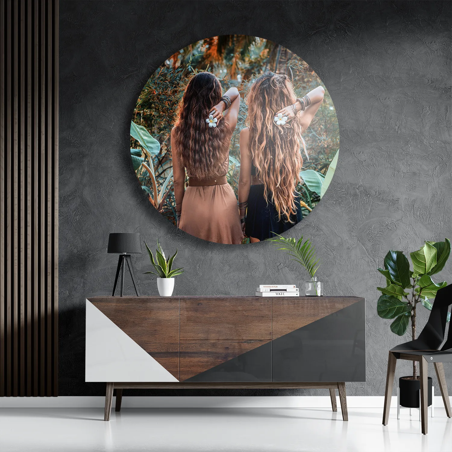 Schilderij Twee Mooie Dames In de Jungle Rond – Muurcirkel Template TP DB Rond Mensen 43 3