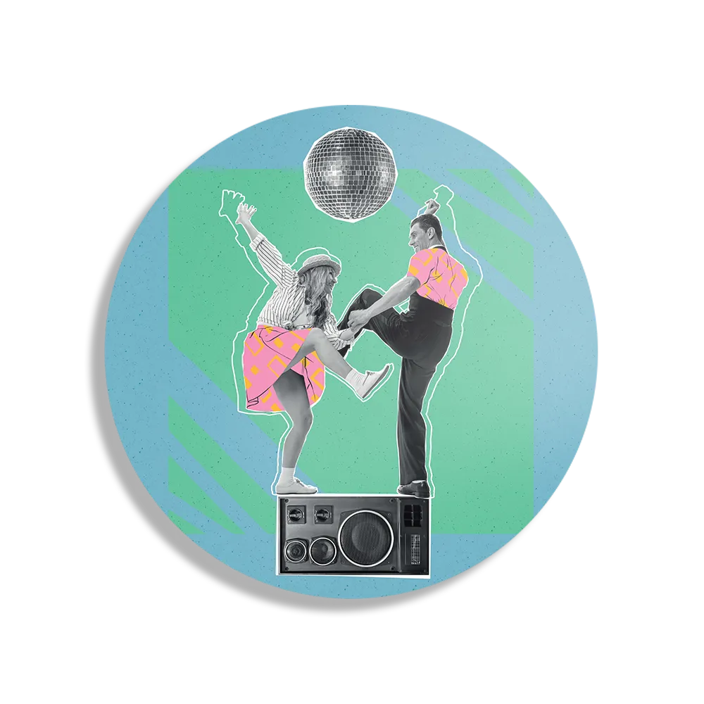 Schilderij The Dancing Disco Rond – Muurcirkel Template TP DB Rond Muziek 1 1