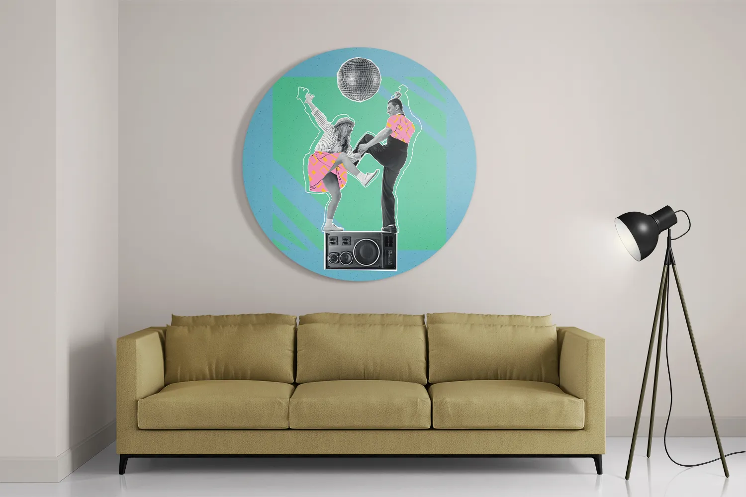 Schilderij The Dancing Disco Rond – Muurcirkel Template TP DB Rond Muziek 1 2