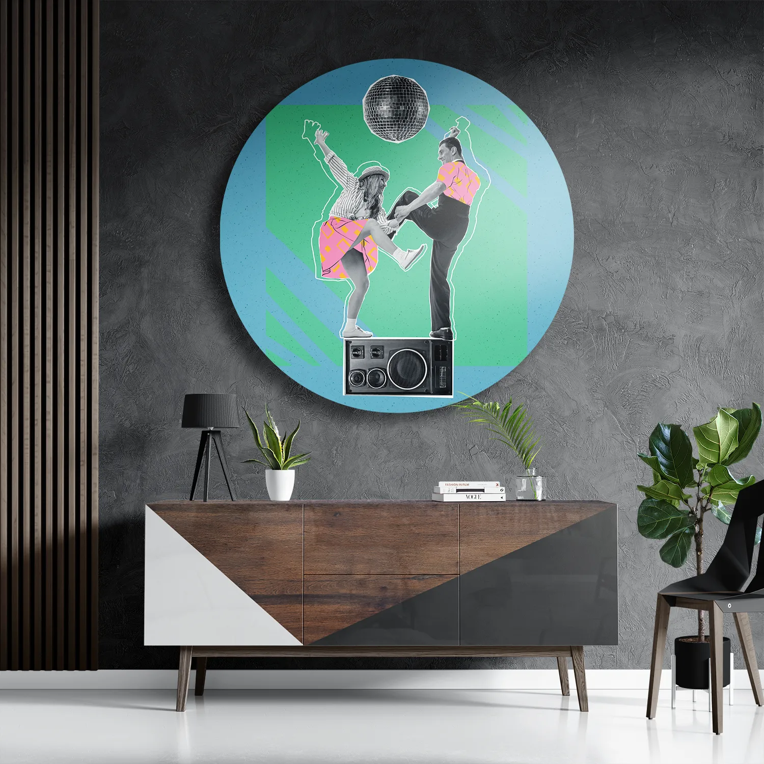 Schilderij The Dancing Disco Rond – Muurcirkel Template TP DB Rond Muziek 1 3