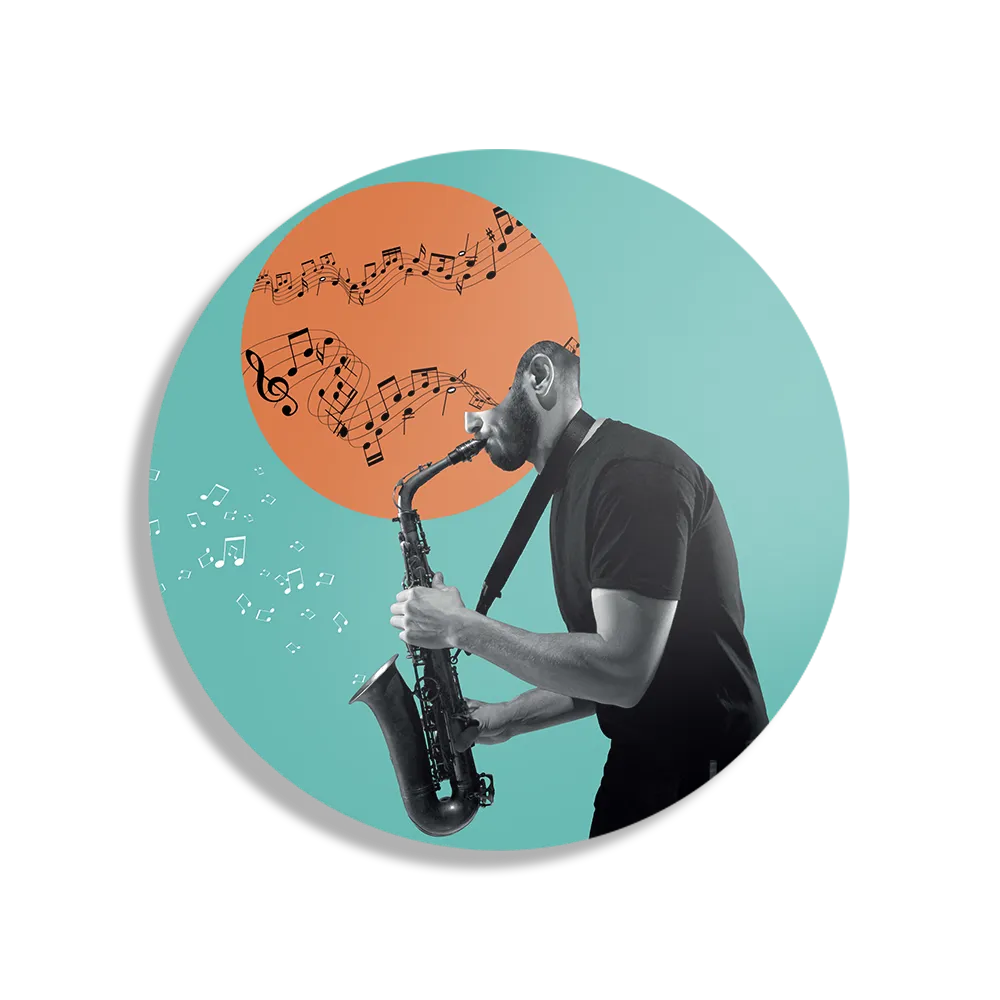 Schilderij Saxofonist Rond – Muurcirkel Template TP DB Rond Muziek 10 1