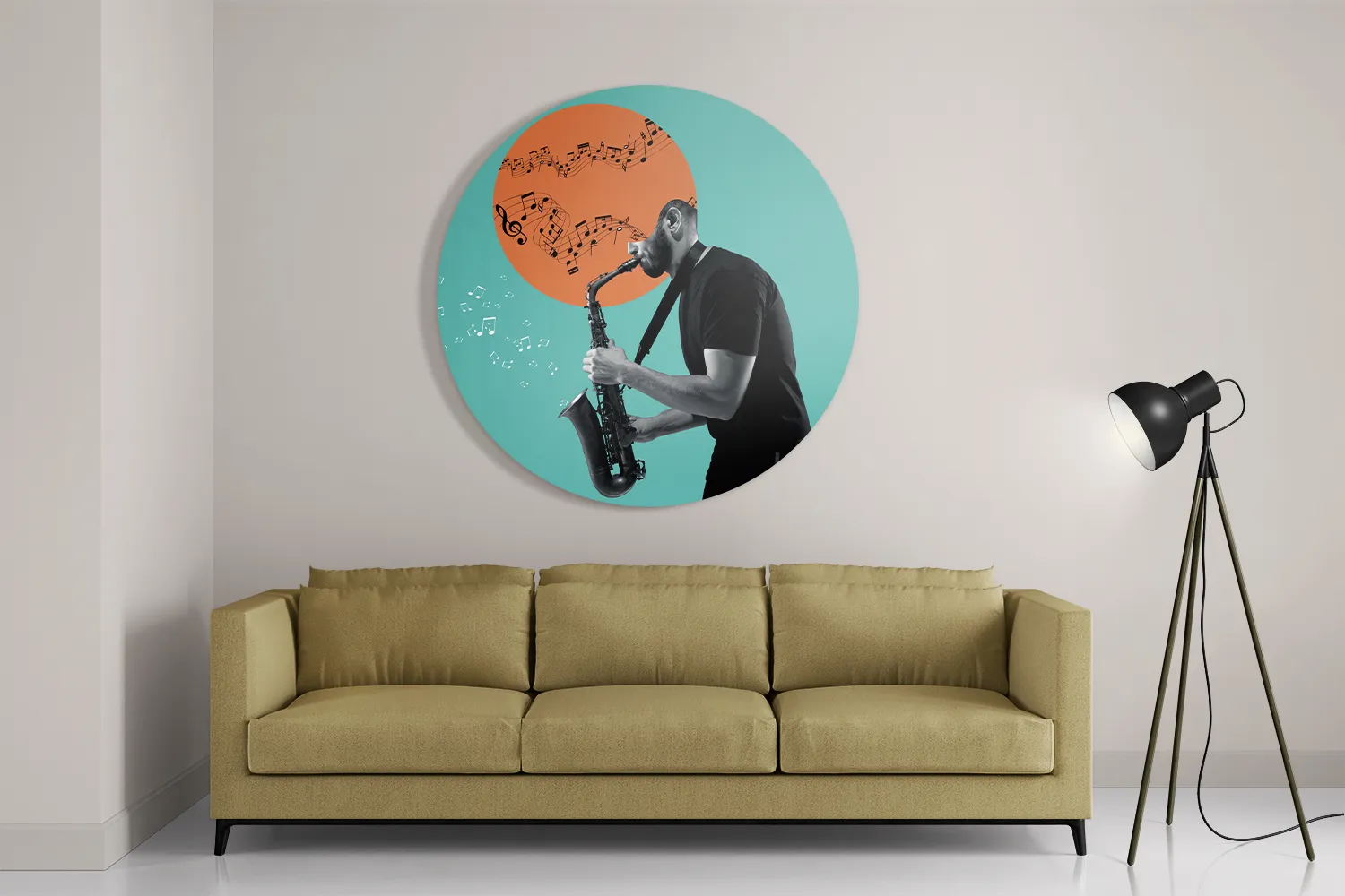 Schilderij Saxofonist Rond – Muurcirkel Template TP DB Rond Muziek 10 2