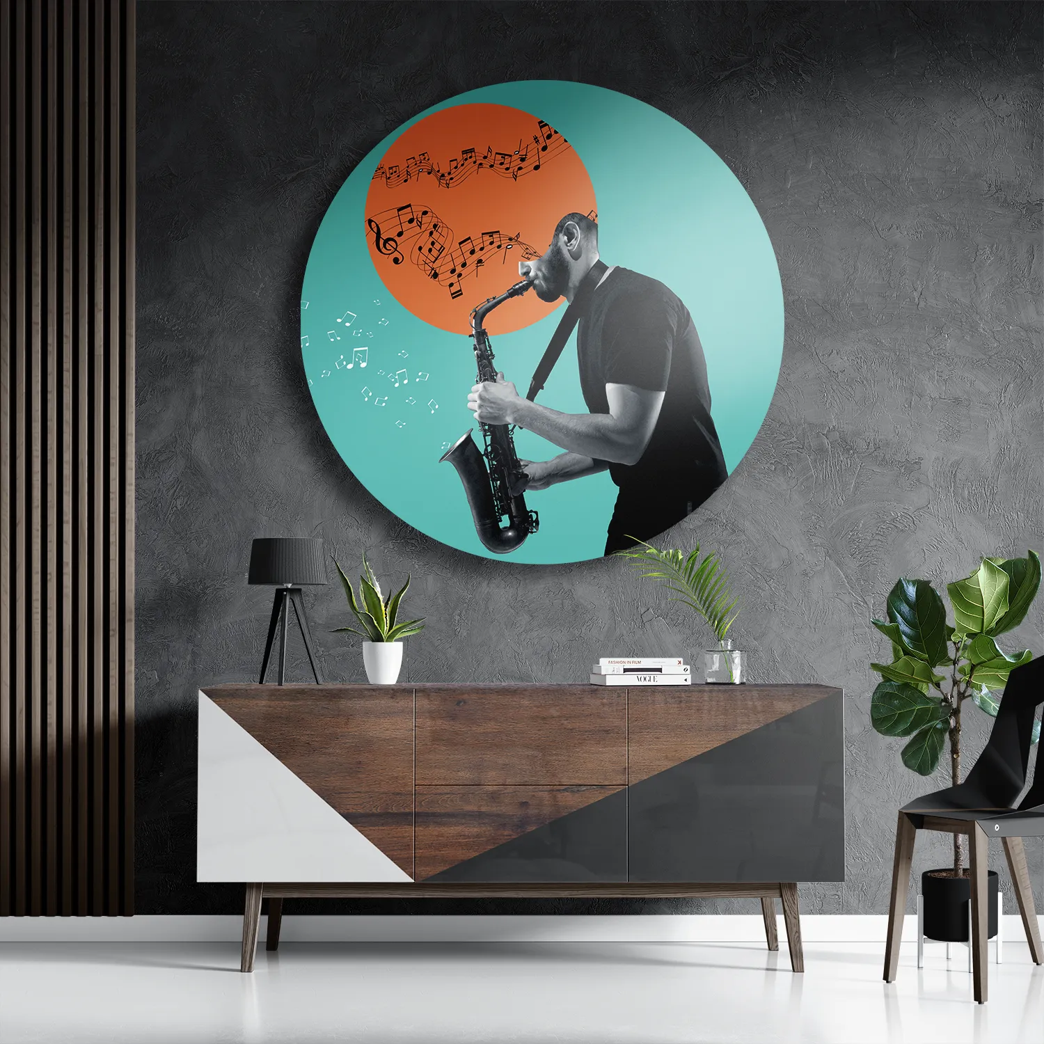 Schilderij Saxofonist Rond – Muurcirkel Template TP DB Rond Muziek 10 3