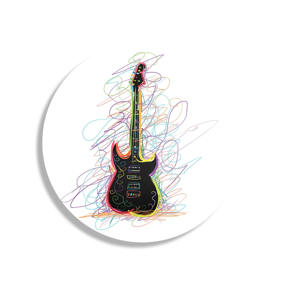 Schilderij Rock Gitaar Op Witte Achtergrond Rond – Muurcirkel Template TP DB Rond Muziek 22 1