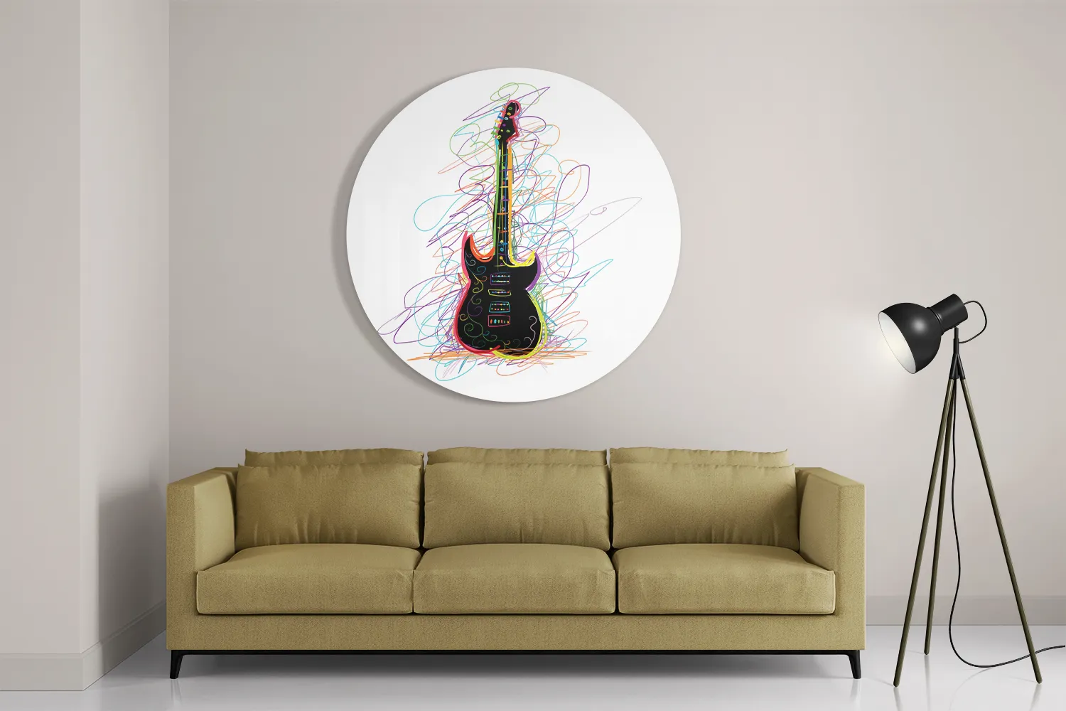 Schilderij Rock Gitaar Op Witte Achtergrond Rond – Muurcirkel Template TP DB Rond Muziek 22 2