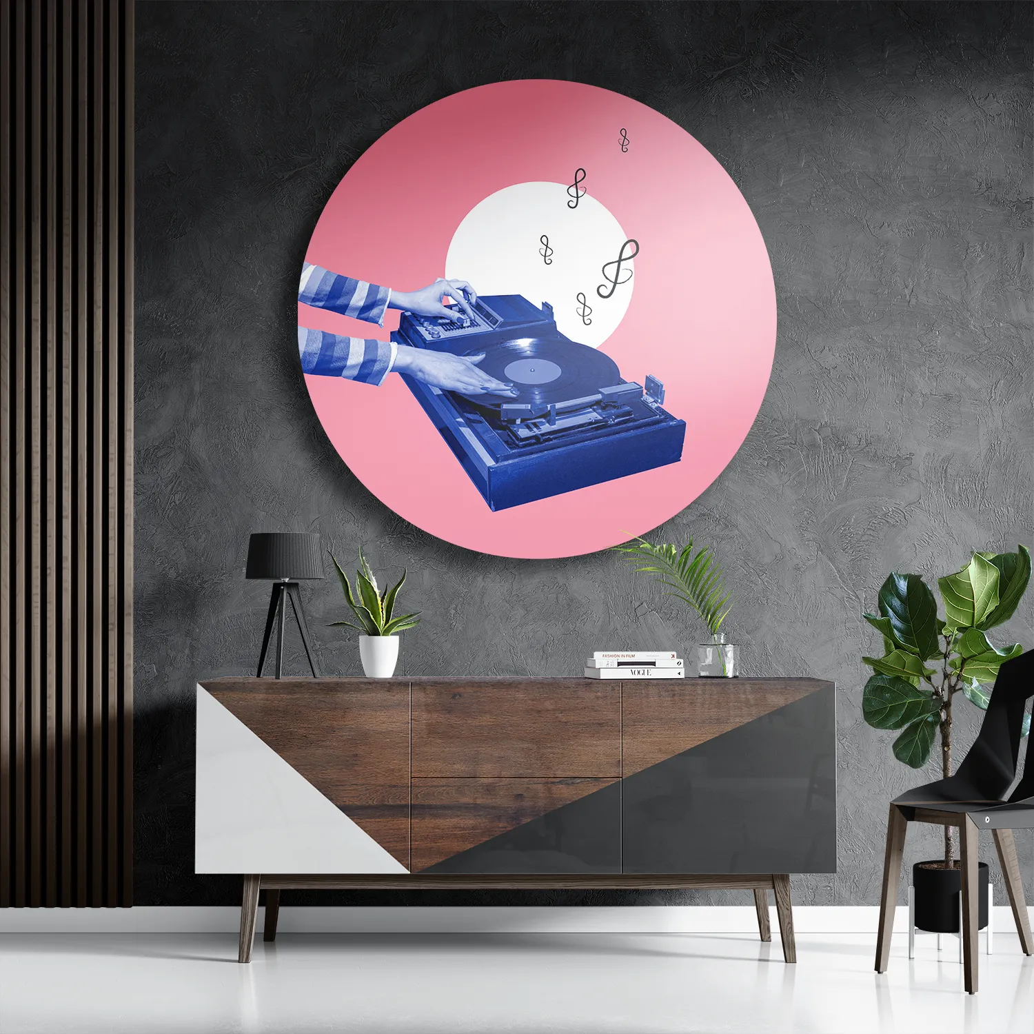 Schilderij Old School DJ Rond – Muurcirkel Template TP DB Rond Muziek 3 3