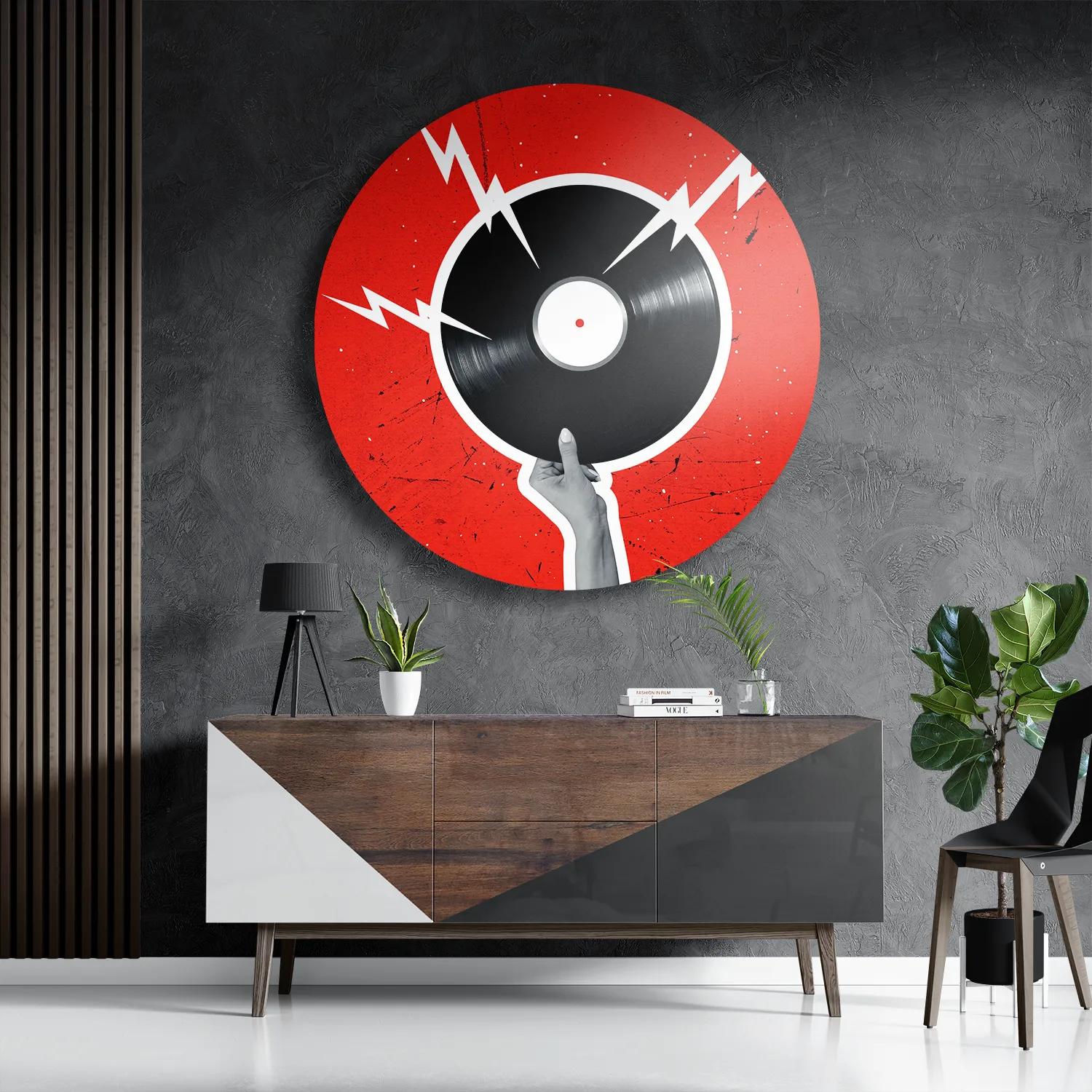 Schilderij Bliksem Plaat Rond – Muurcirkel Template TP DB Rond Muziek 8 3