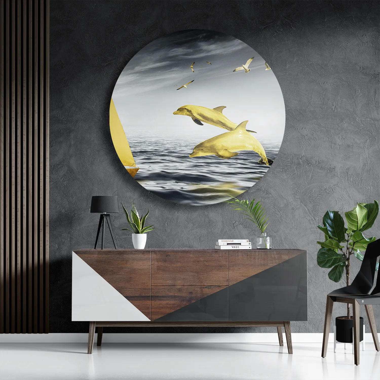 Schilderij Het gele bootje Rond – Muurcirkel Template TP DB Rond Natuur 33 3