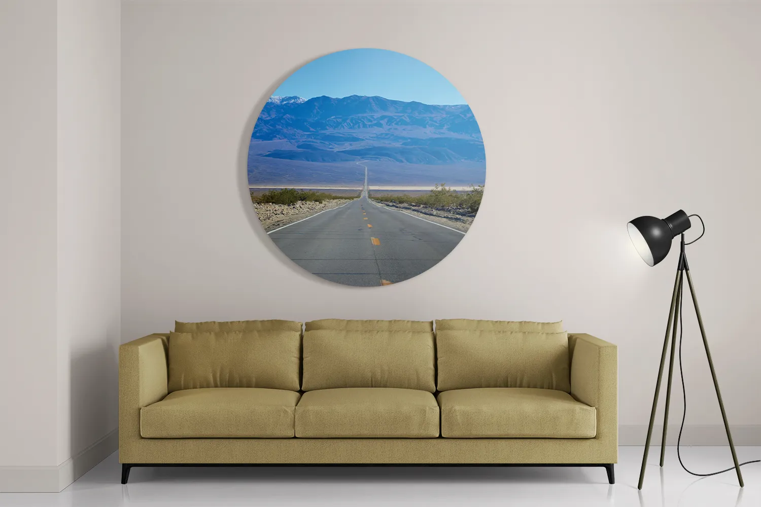 Schilderij The road in Deathvalley Rond – Muurcirkel Template TP DB Rond Natuur 5 2