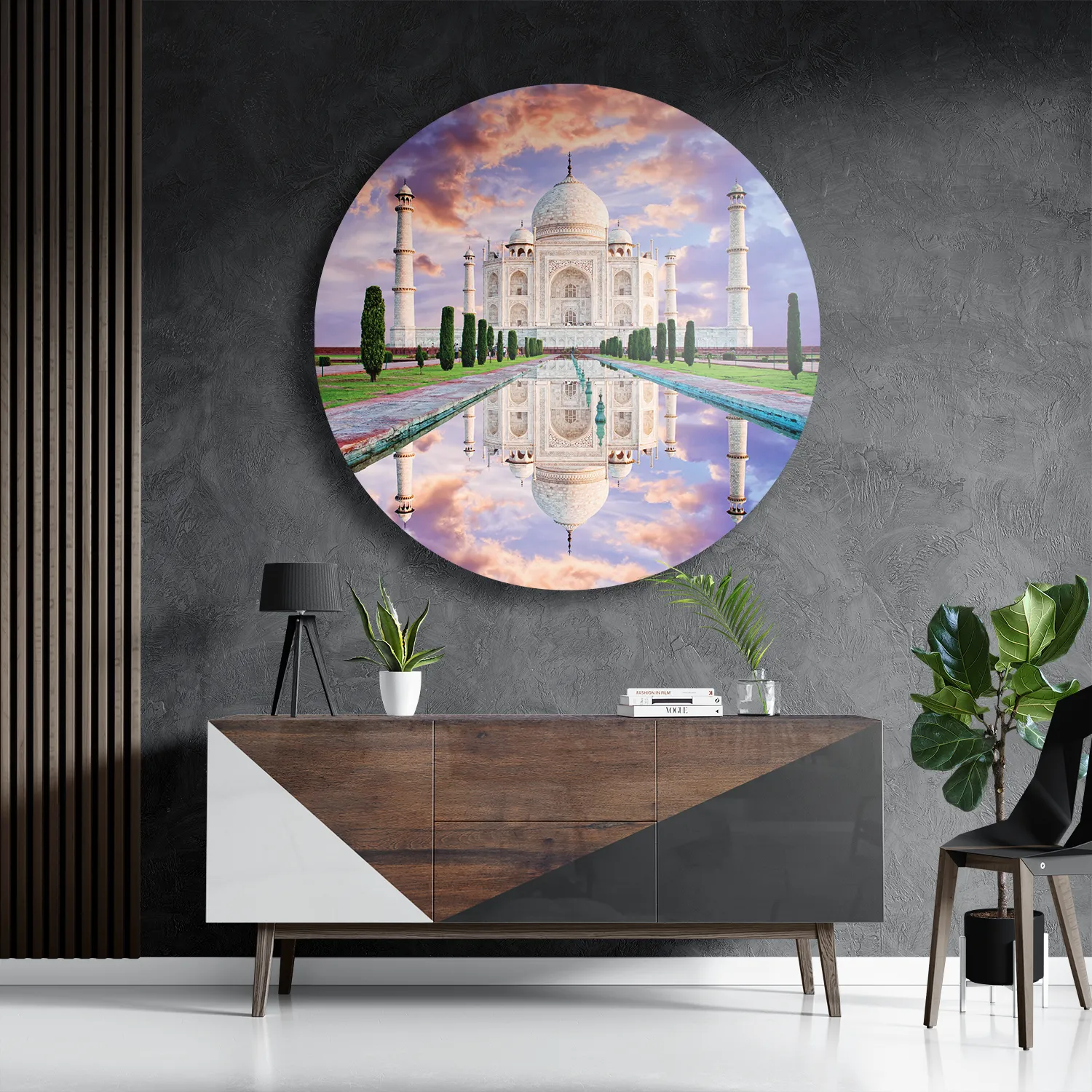 Schilderij De Tajmahal 2 Rond – Muurcirkel Template TP DB Rond Natuur 58 3