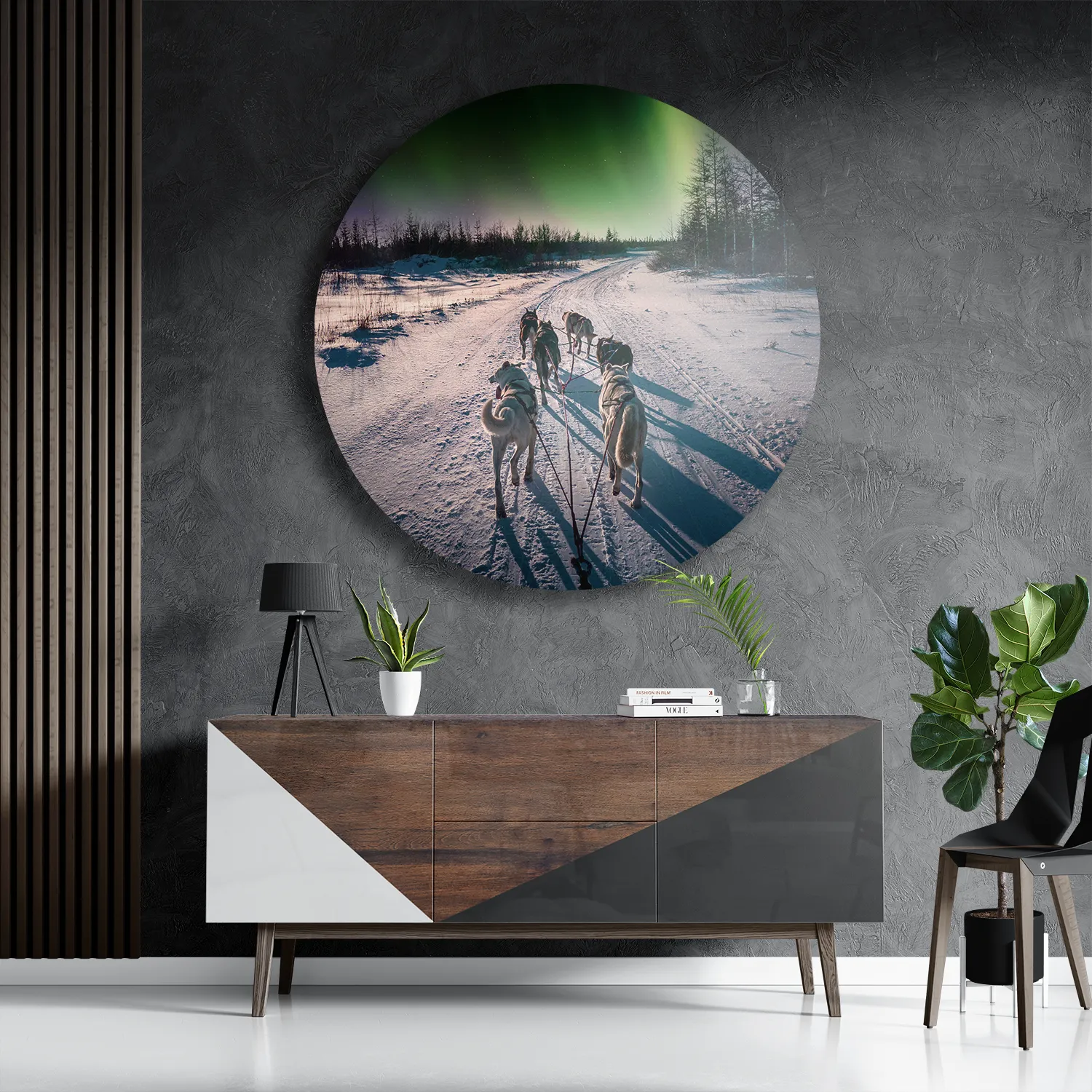 Schilderij Huskies door Lapland Rond – Muurcirkel Template TP DB Rond Natuur 66 3