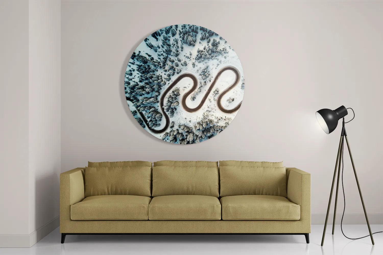Schilderij Weg door een witte wereld Rond – Muurcirkel Template TP DB Rond Natuur 70 2