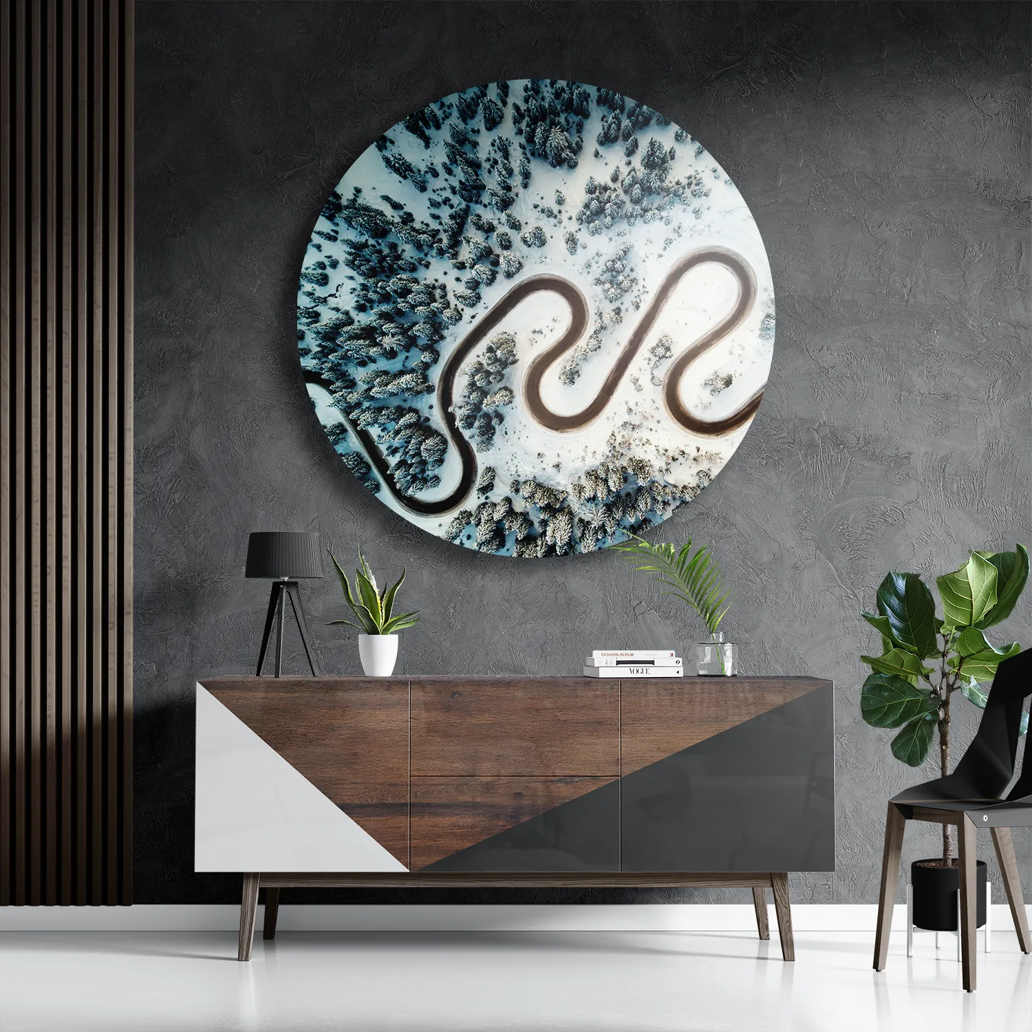 Schilderij Weg door een witte wereld Rond – Muurcirkel Template TP DB Rond Natuur 70 3