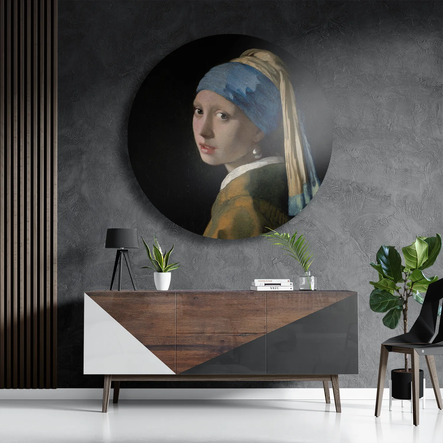 Schilderij Johannes Vermeer Meisje met de parel 1665-1167 Rond – Muurcirkel Template TP DB Rond Om 2 3