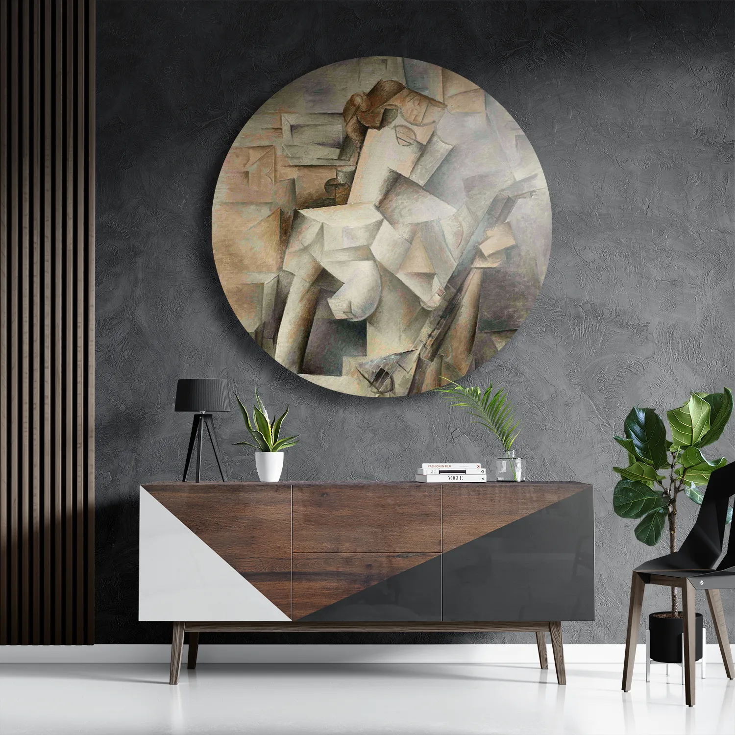 Schilderij Picasso Meisje met een mandoline 1910 Rond – Muurcirkel Template TP DB Rond Om 21 3