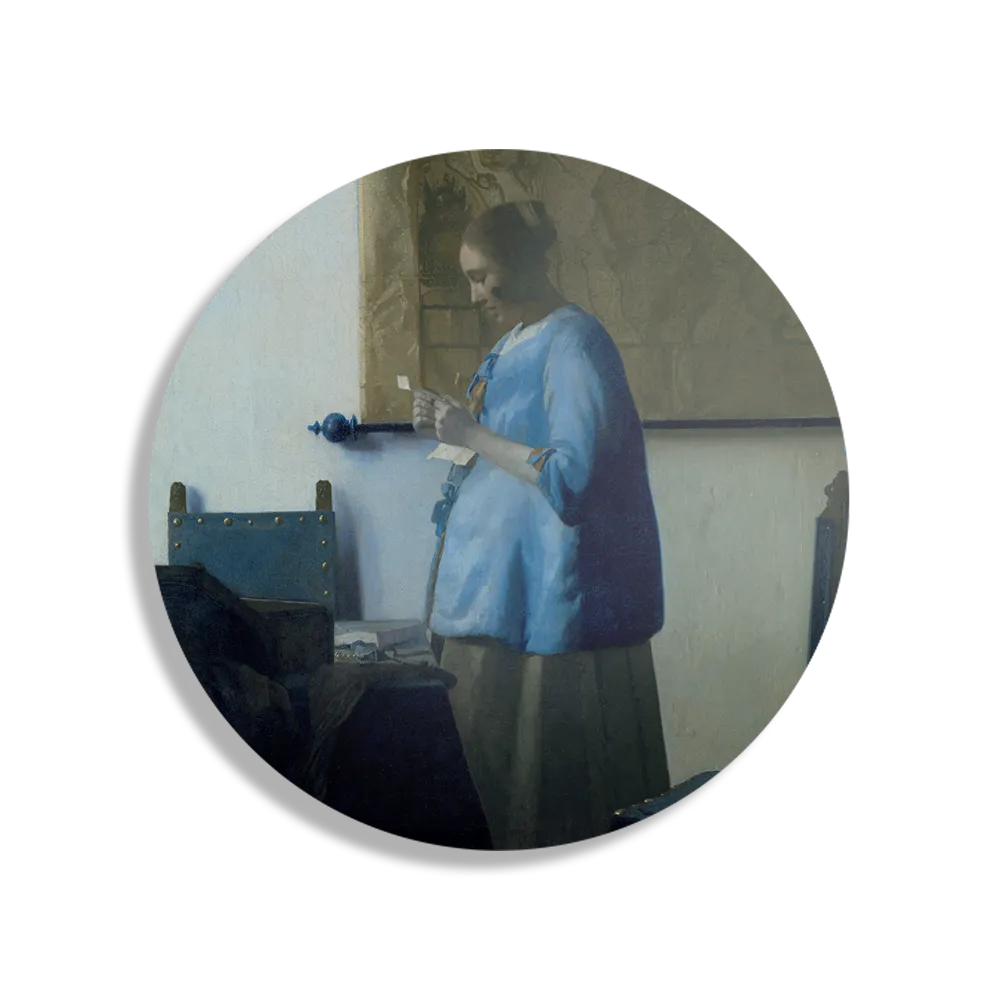 Schilderij Johannes Vermeer Vrouw die een Brief leest 1663 Rond – Muurcirkel Template TP DB Rond Om 32 1