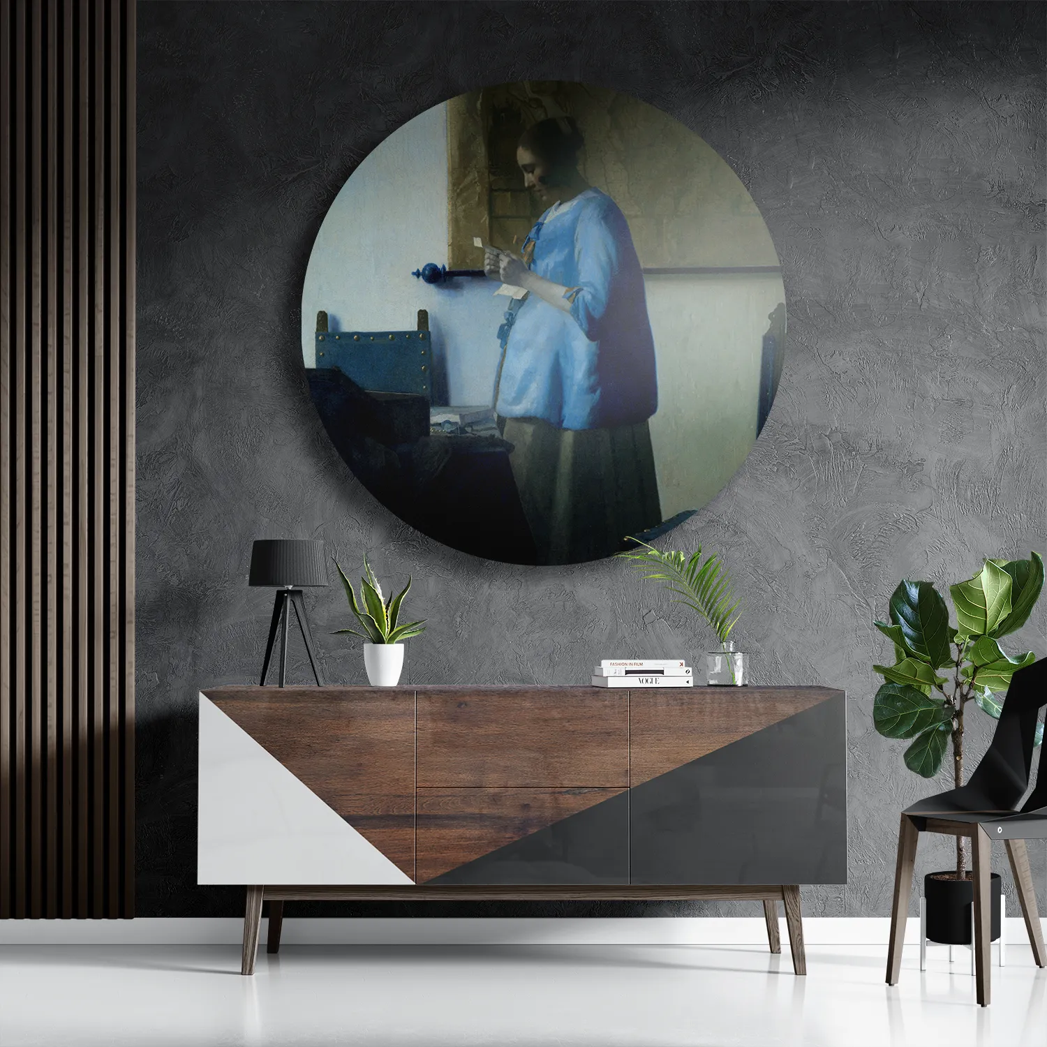 Schilderij Johannes Vermeer Vrouw die een Brief leest 1663 Rond – Muurcirkel Template TP DB Rond Om 32 3