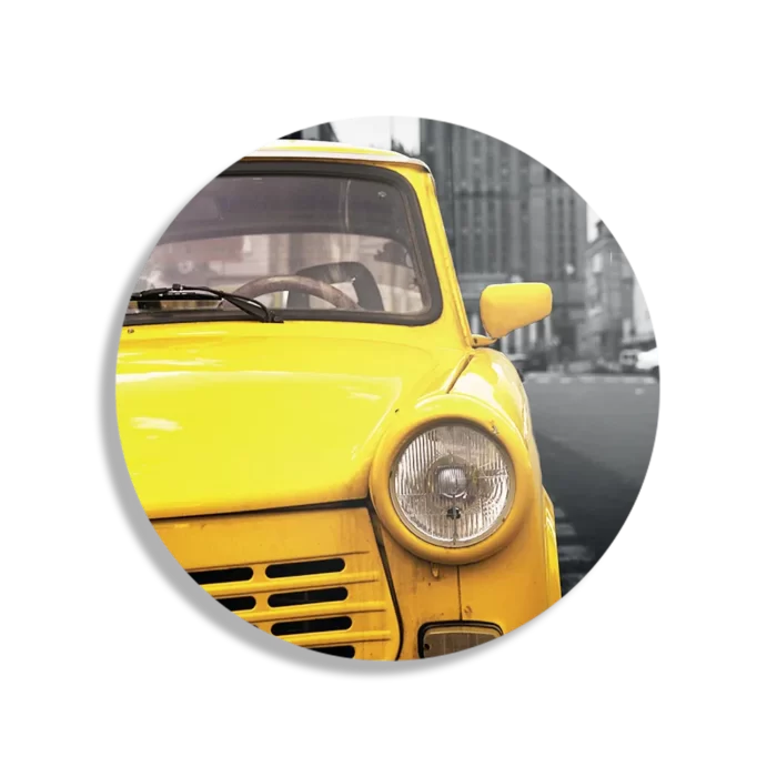Schilderij Old School Gele Taxi 02 Rond – Muurcirkel Template TP DB Rond Retro 16 1