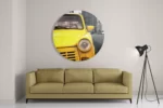 Schilderij Old School Gele Taxi 02 Rond – Muurcirkel Template TP DB Rond Retro 16 2