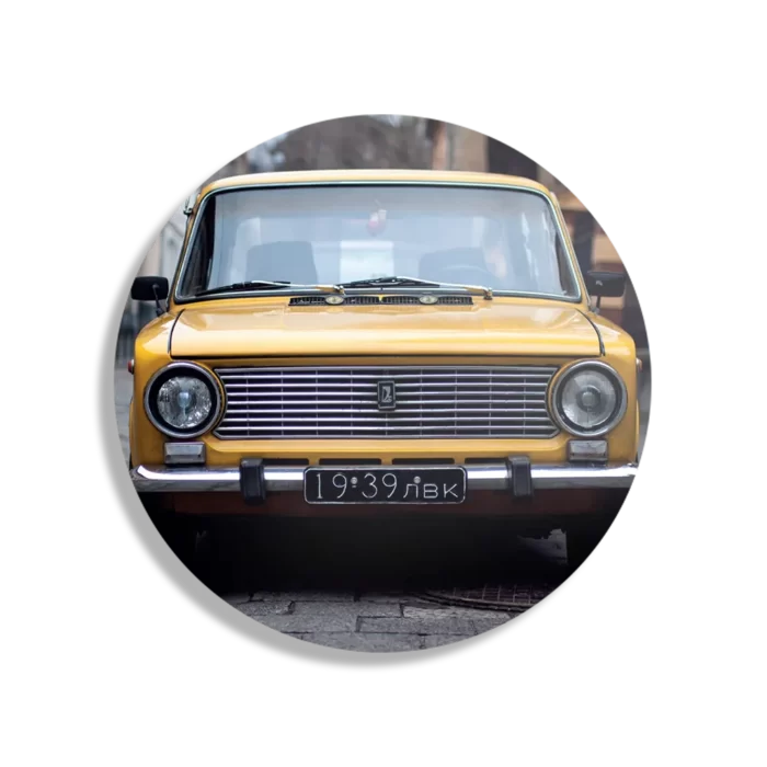 Schilderij Old School Gele Taxi 01 Rond – Muurcirkel Template TP DB Rond Retro 7 1