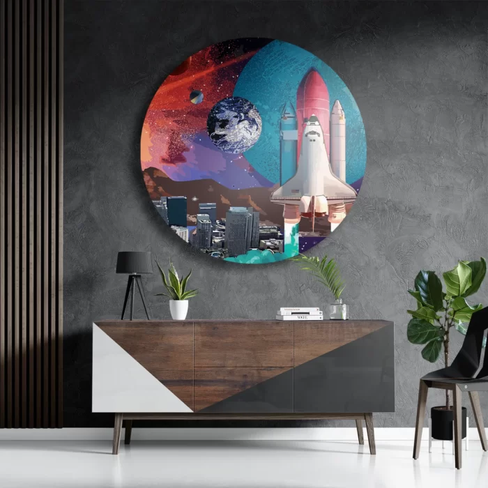 Schilderij The Space Race Rond – Muurcirkel Template TP DB Rond Ruimtevaart 10 3