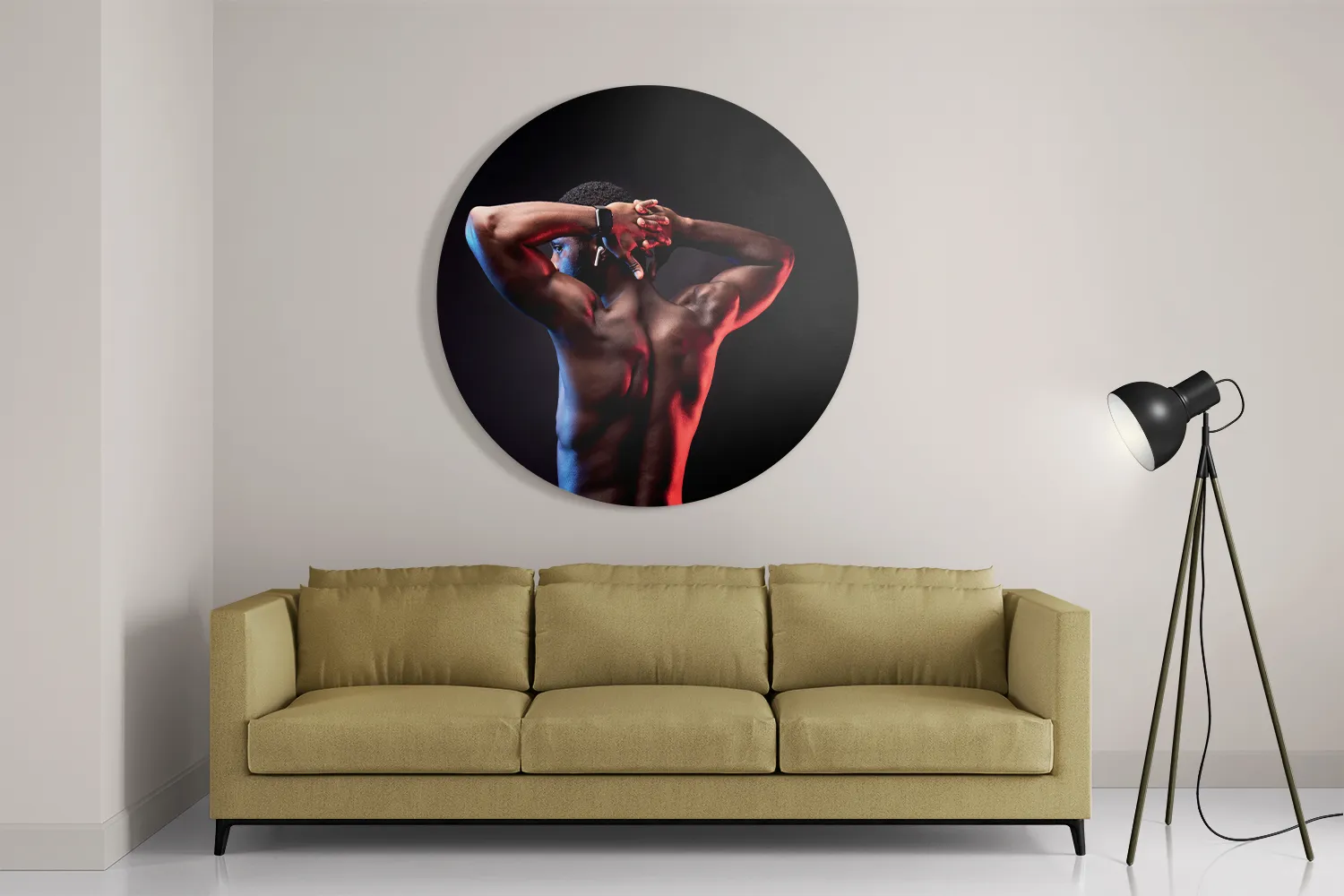 Schilderij Sportieve Donkere Man Rond – Muurcirkel Template TP DB Rond Sport 19 2