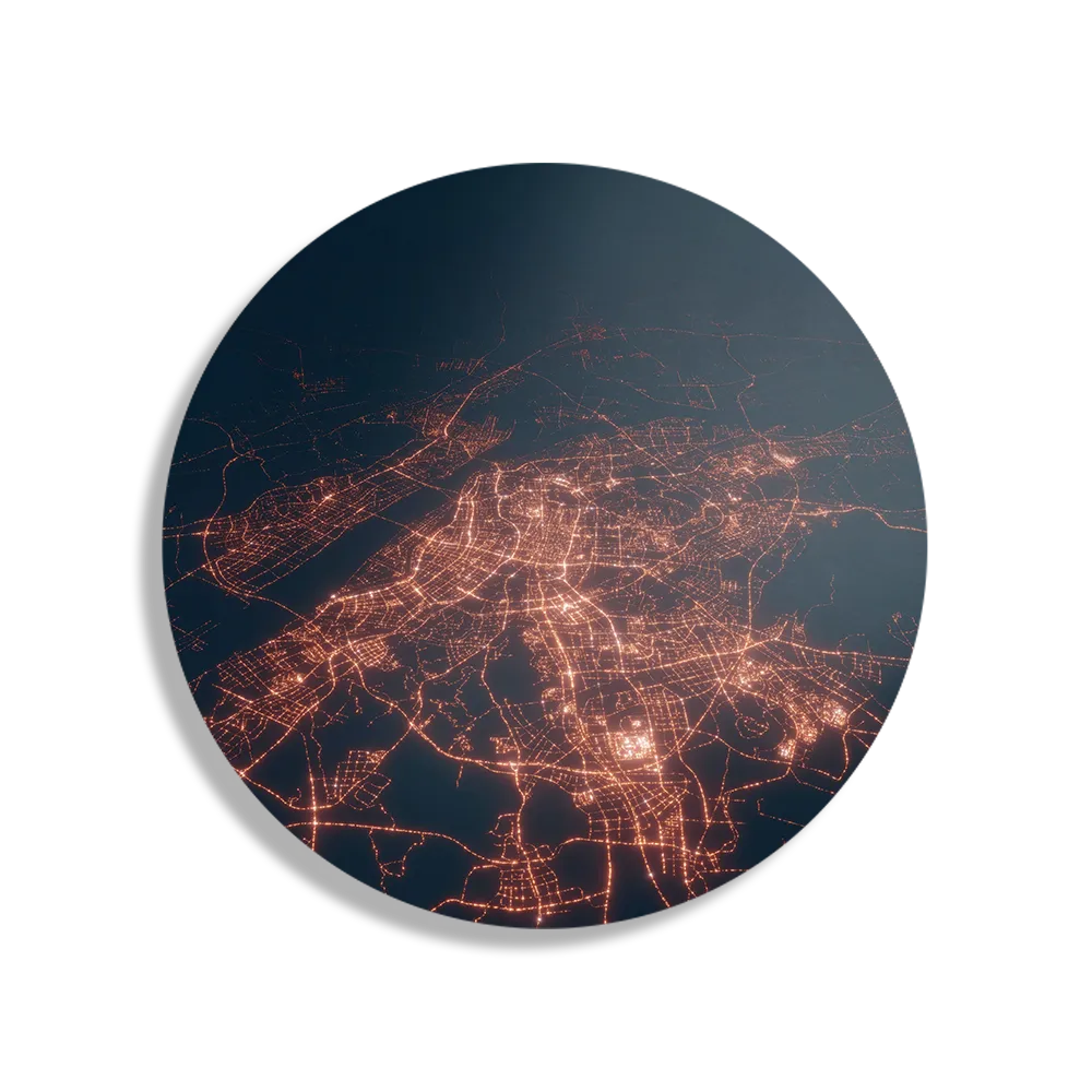 Schilderij Luchtfoto Nacht 02 Rond – Muurcirkel Template TP DB Rond Steden 107 1