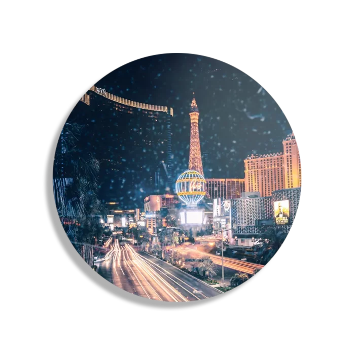 Schilderij Las Vegas at Night Rond – Muurcirkel Template TP DB Rond Steden 16 1