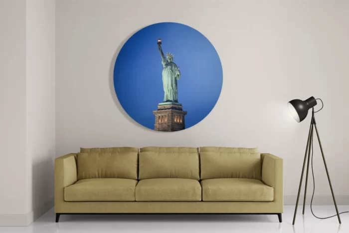 Schilderij Vrijheidsbeeld New York Donker 01 Rond – Muurcirkel Template TP DB Rond Steden 18 2