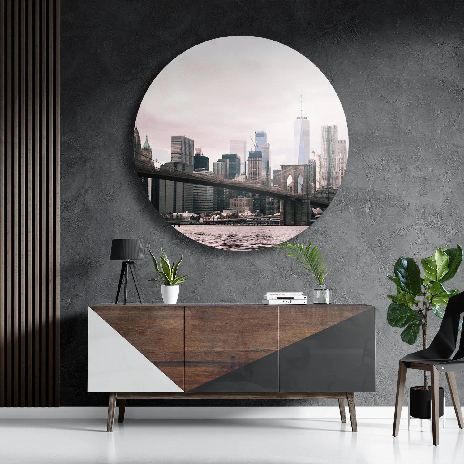 Schilderij Brooklyn Bridge New York Rond – Muurcirkel Template TP DB Rond Steden 24 3