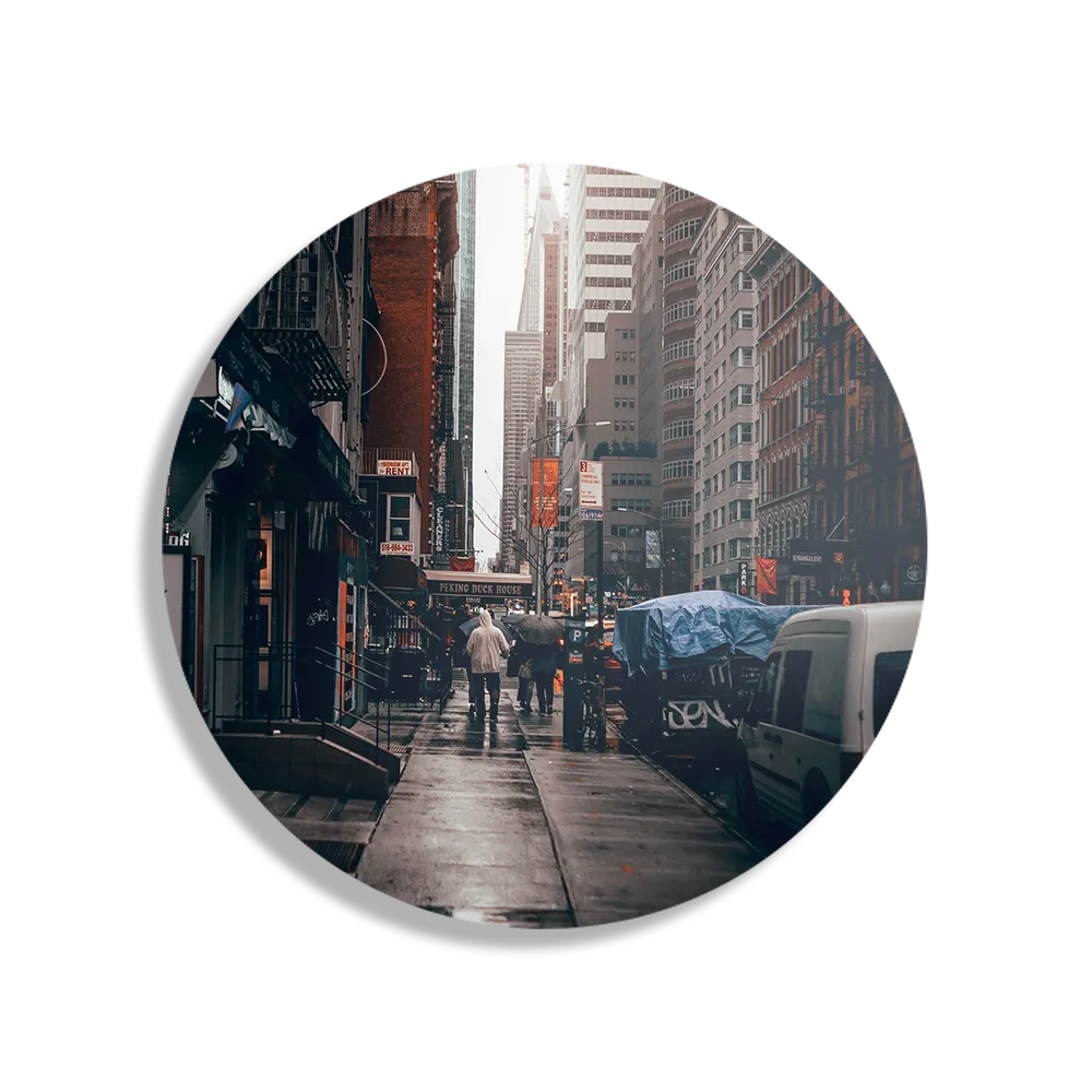 Schilderij New York Raining Day Rond – Muurcirkel Template TP DB Rond Steden 27 1