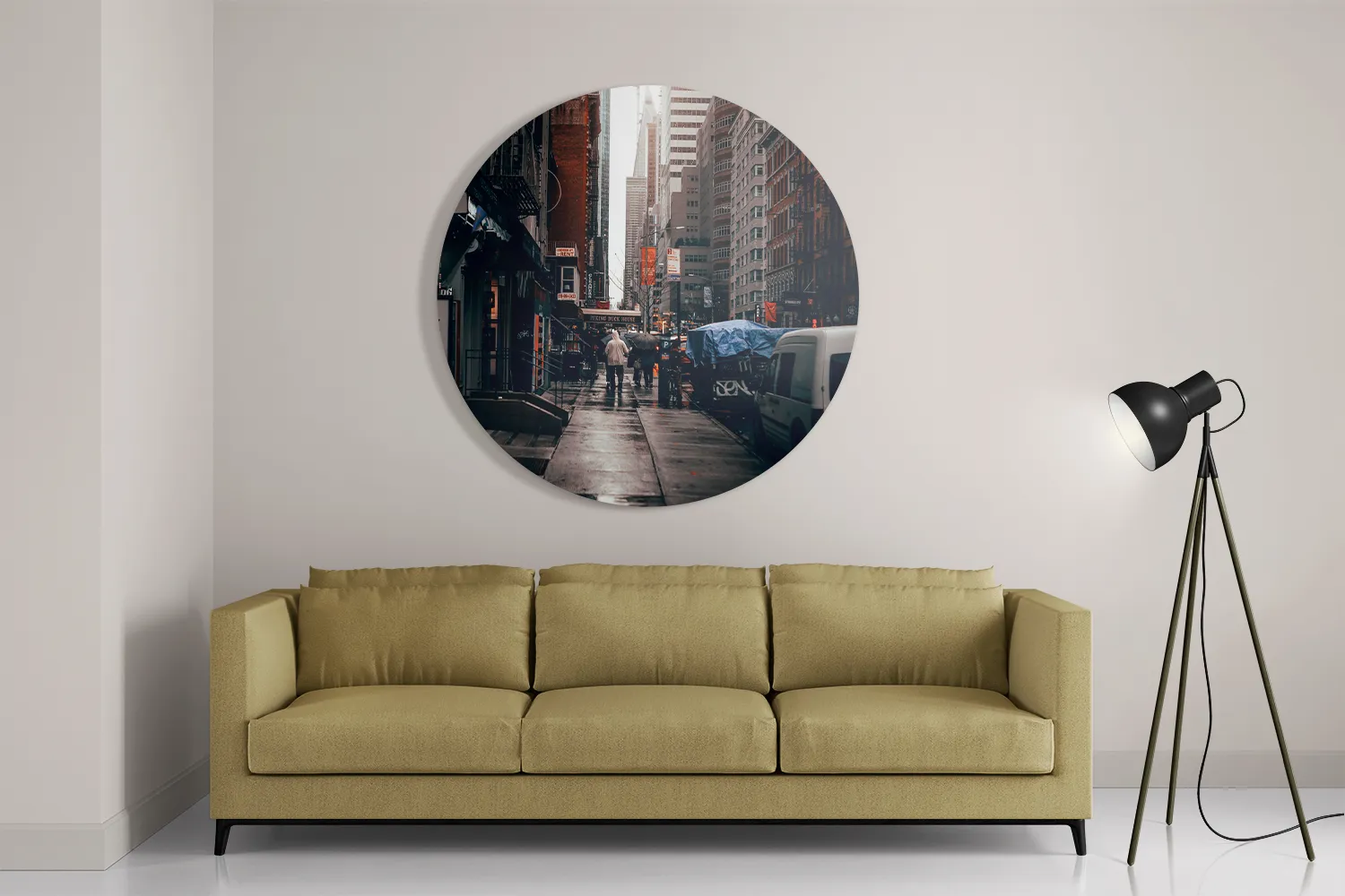 Schilderij New York Raining Day Rond – Muurcirkel Template TP DB Rond Steden 27 2