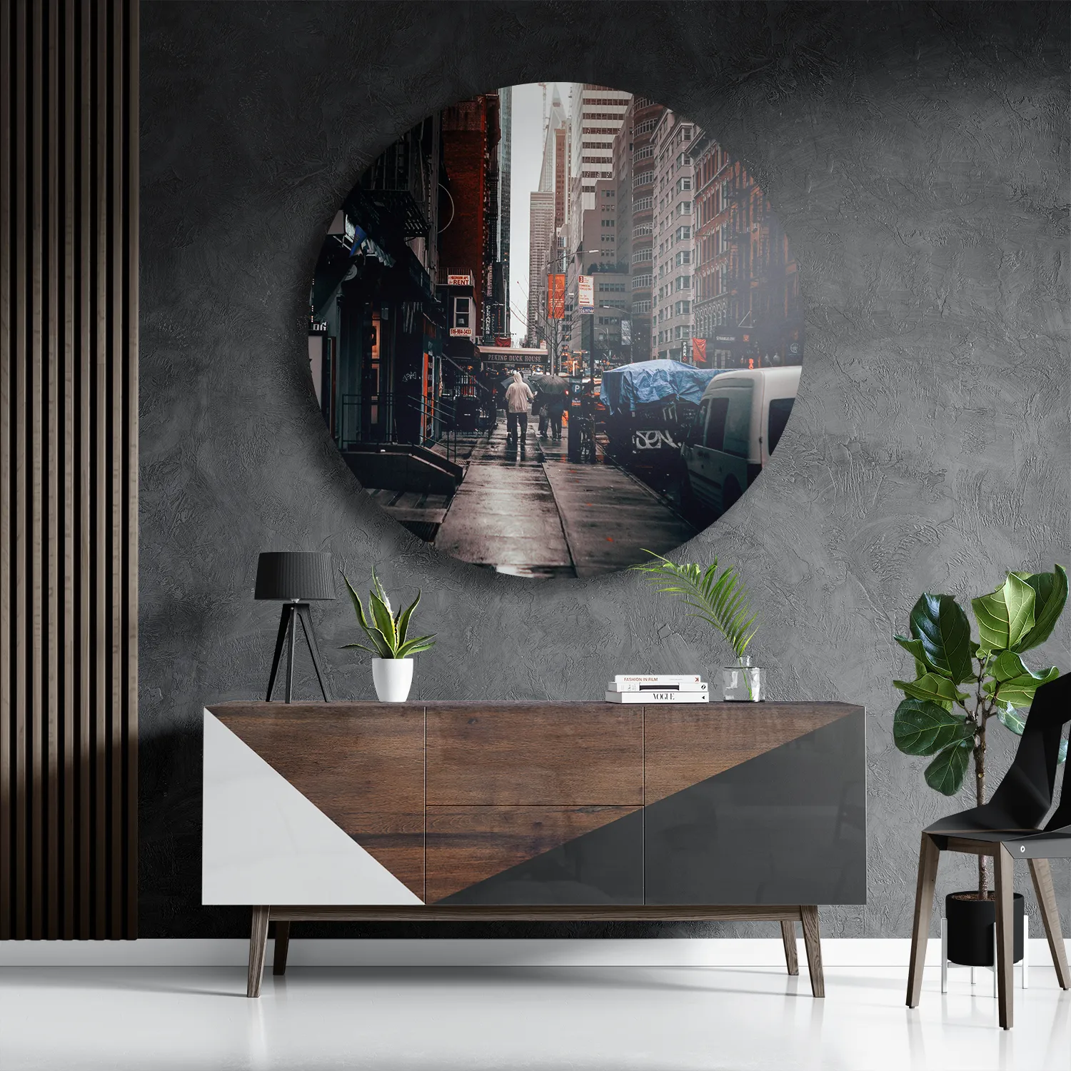 Schilderij New York Raining Day Rond – Muurcirkel Template TP DB Rond Steden 27 3