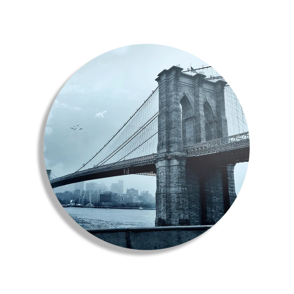 Schilderij Brooklyn Bridge New York Zwart Wit Rond – Muurcirkel Template TP DB Rond Steden 28 1