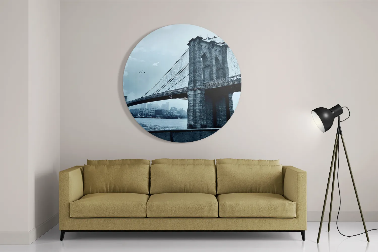 Schilderij Brooklyn Bridge New York Zwart Wit Rond – Muurcirkel Template TP DB Rond Steden 28 2