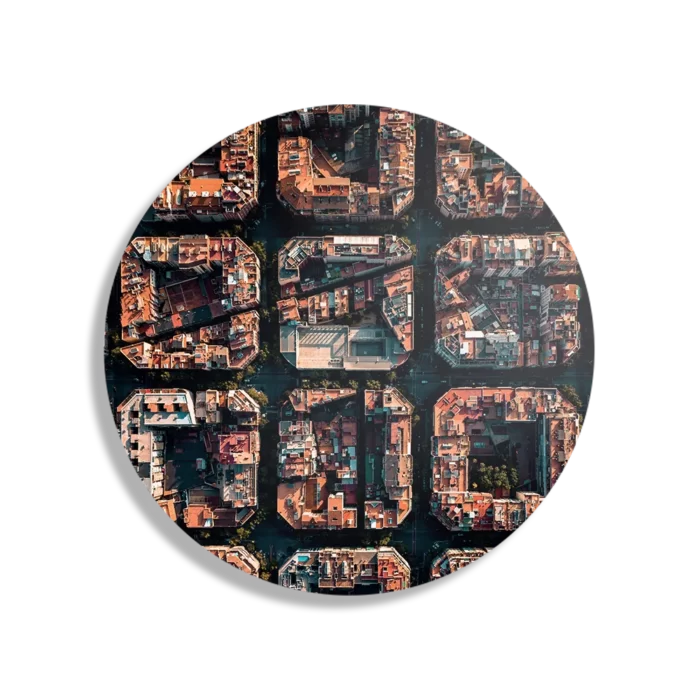 Schilderij Barcelona's Achtkantige Patronen Rond – Muurcirkel Template TP DB Rond Steden 38 1