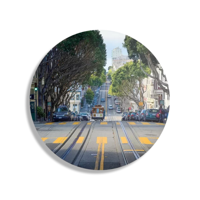 Schilderij San Francisco Tram Rond – Muurcirkel Template TP DB Rond Steden 44 1