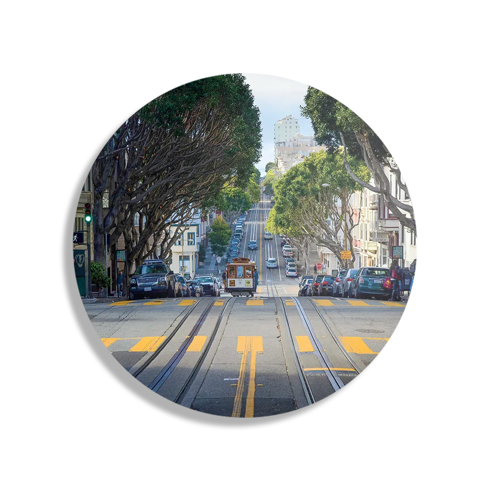 Schilderij San Francisco Tram Rond – Muurcirkel Template TP DB Rond Steden 44 1