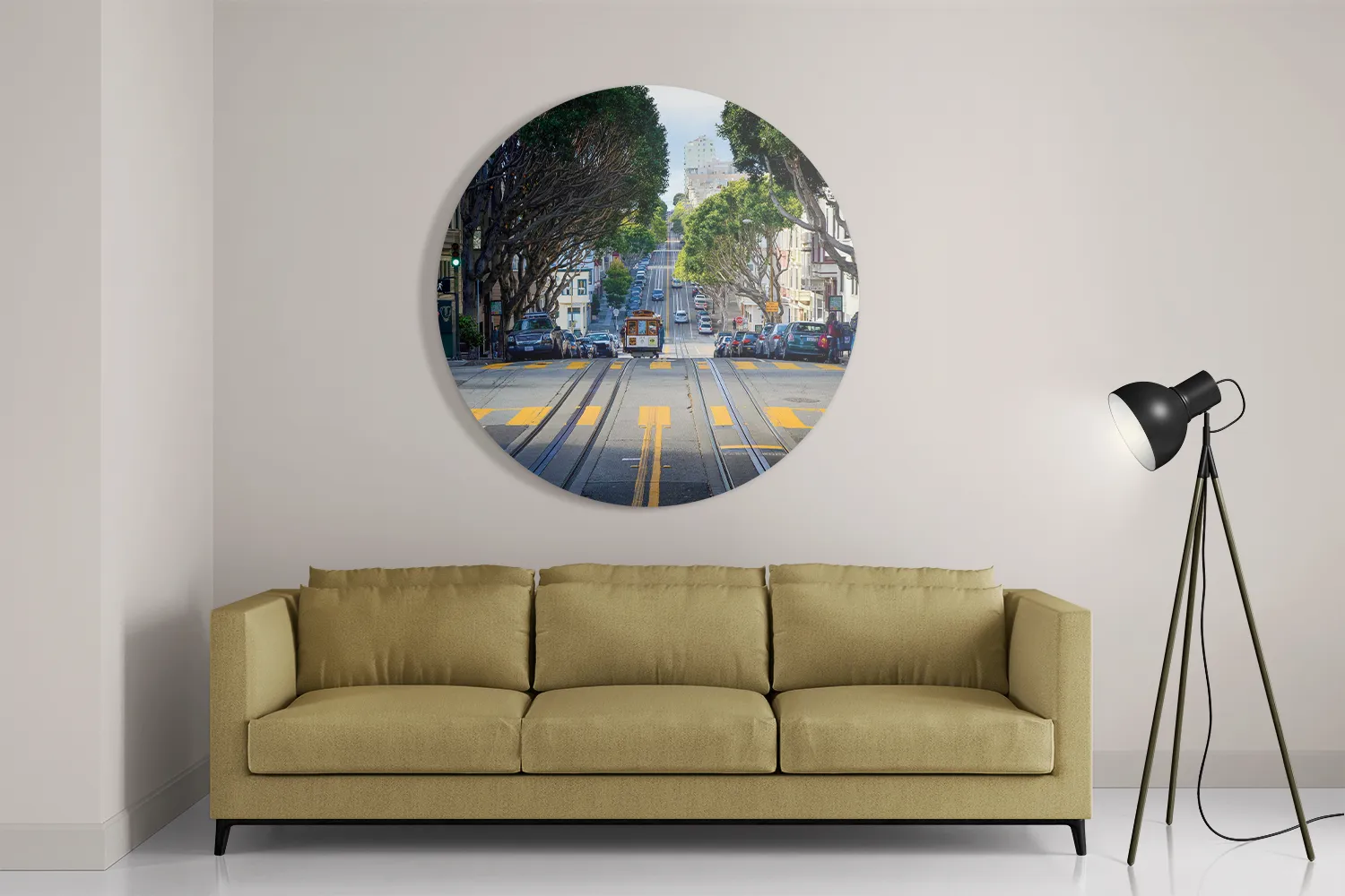 Schilderij San Francisco Tram Rond – Muurcirkel Template TP DB Rond Steden 44 2