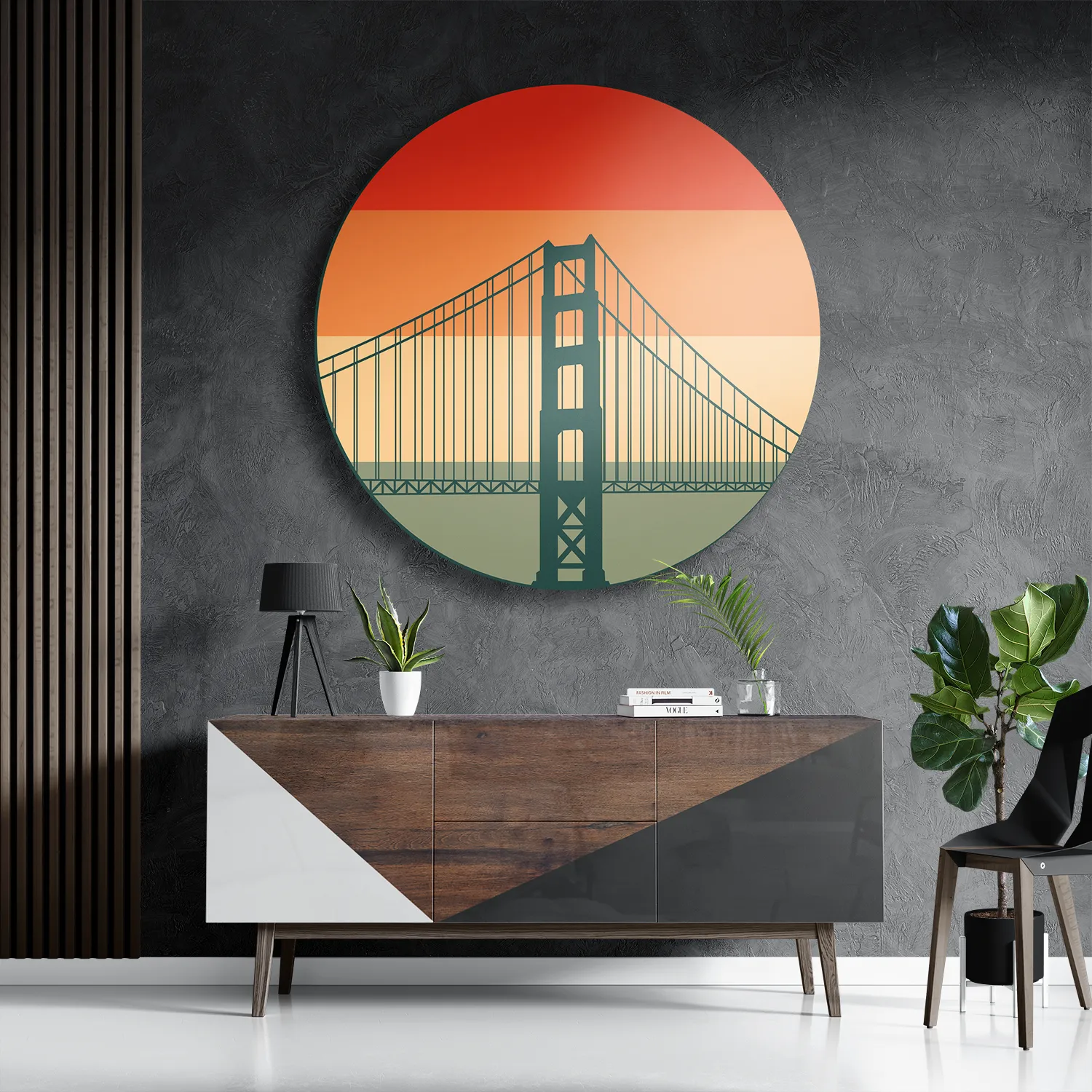 Schilderij San Francisco 1976 Golden Gate Bridge Rond – Muurcirkel Template TP DB Rond Steden 55 3
