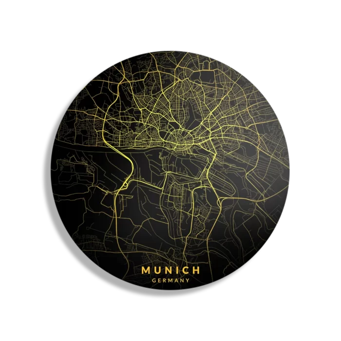 Schilderij Munich München Plattegrond Zwart Geel Rond – Muurcirkel Template TP DB Rond Steden 67 1