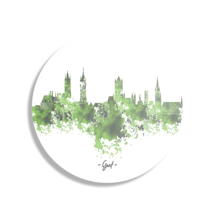 Schilderij Skyline Gent Watercolor Paint Rond – Muurcirkel Template TP DB Rond Steden 7 1