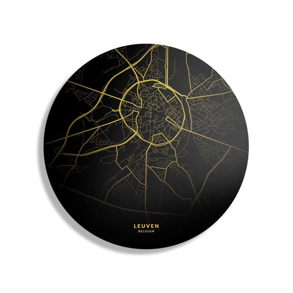 Schilderij Leuven Plattegrond Zwart Geel Rond – Muurcirkel Template TP DB Rond Steden 70 1