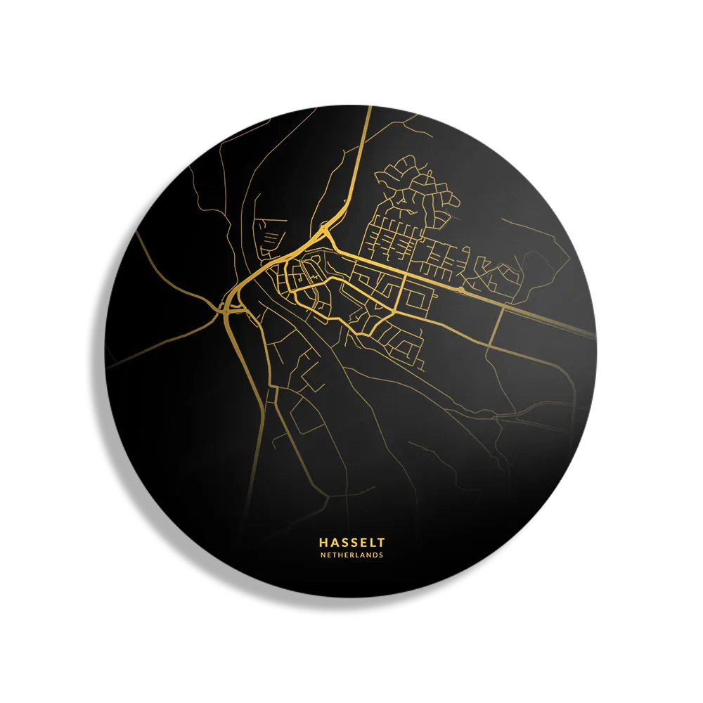 Schilderij Hasselt Plattegrond Zwart Geel Rond – Muurcirkel Template TP DB Rond Steden 85 1