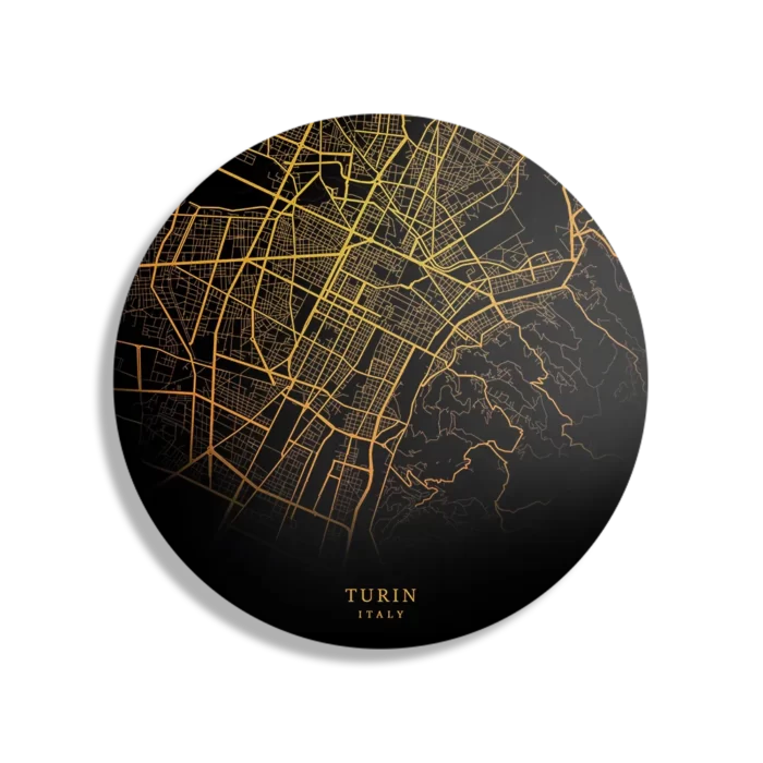 Schilderij Turin Turijn Plattegrond Zwart Geel Rond – Muurcirkel Template TP DB Rond Steden 91 1