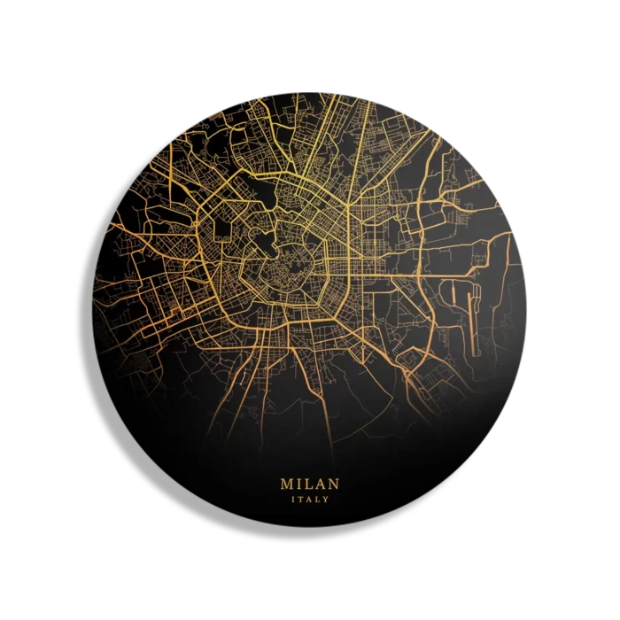 Schilderij Milan Milaan Plattegrond Zwart Geel Rond – Muurcirkel Template TP DB Rond Steden 94 1
