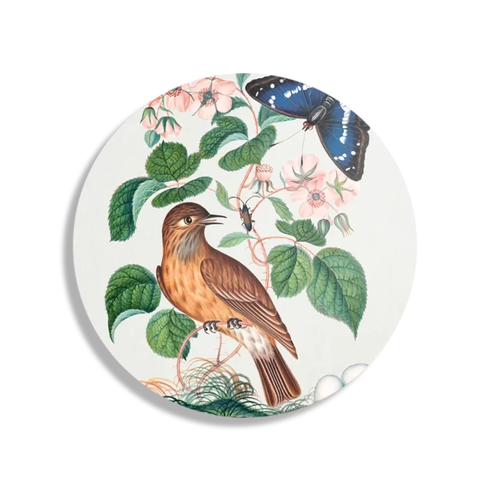 Schilderij Prent Natuur Vogel en Bloemen 01 Rond – Muurcirkel Template TP DB Rond Vintage 1 1