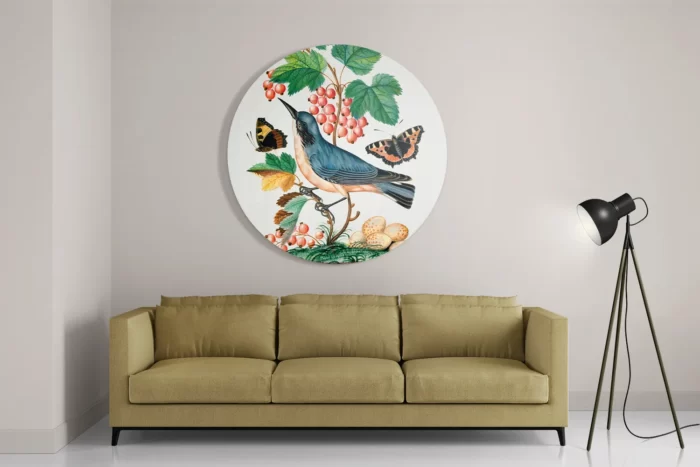 Schilderij Prent Natuur Vogel en Bloemen 10 Rond – Muurcirkel Template TP DB Rond Vintage 10 2