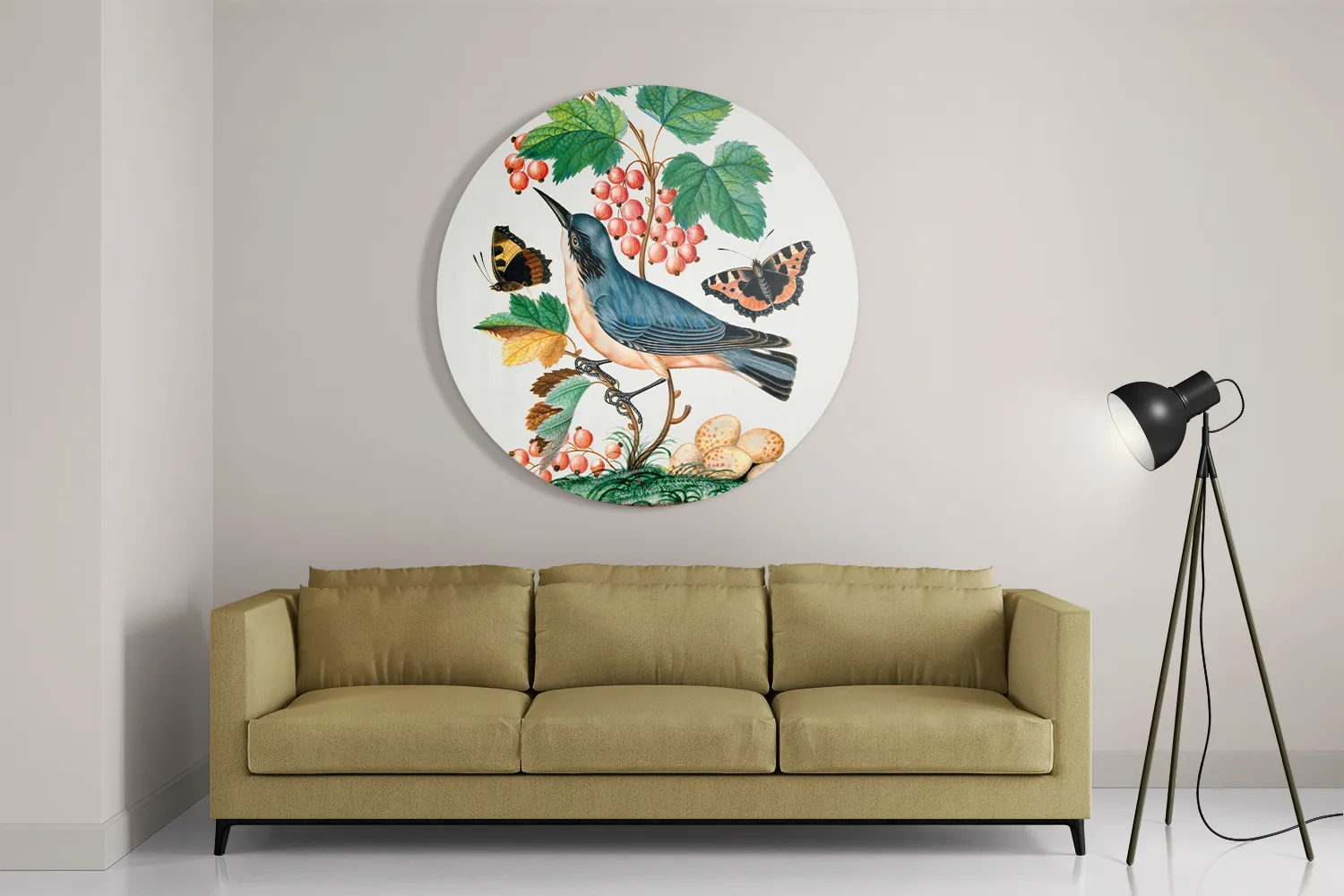 Schilderij Prent Natuur Vogel en Bloemen 10 Rond – Muurcirkel Template TP DB Rond Vintage 10 2